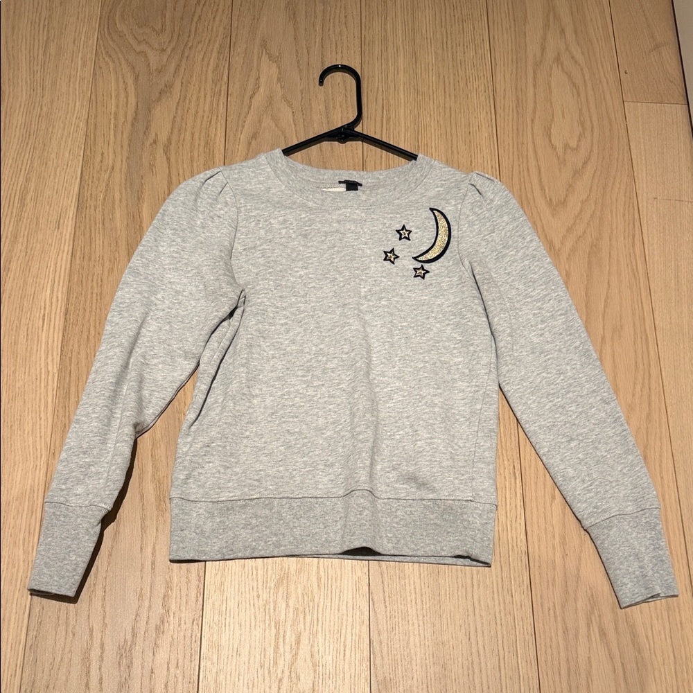J. Crew Gray Crew Neck Sweater with Star and Moon Design